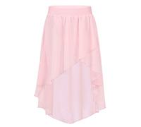 ranrann Mädchen Ballettrock mit Elastischem Bund Ballett Wickelrock Minirock Kinder Chiffon Asymmetrisch Rock Latein Cha Cha Rumba Tanz Rock 116 128 140 152 164 Rosa 128/8 Jahre