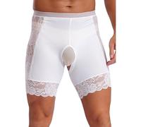 ranrann Sissy Höschen Herren Boxershorts Briefs Slip Offener Schritt Unterhose mit Spitze Unterwäsche Dessous Weiß XXL
