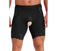 ranrann Sissy Höschen Herren Boxershorts Briefs Slip Offener Schritt Unterhose mit Spitze Unterwäsche Dessous Schwarz L