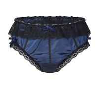ranrann Slip Herren Sexy Satin Spitze Unterhose Hipster Briefs Sissy Höschen Dessous Unterwäsche Männer Trunks Gay Shorts Lingerie Dunkelblau_B L