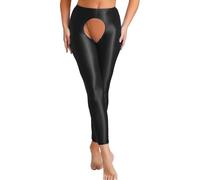 ranrann Strumpfhose Damen Offener Schritt Leggings Glänzend Skinny Tights Ohne Füße Sexy Dessous Lingerie Elastisch Schwarz XXL