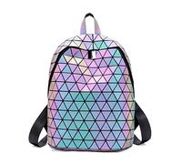 RANSUU Geometrischer Rucksack für Frauen Holographische Rucksäcke Blitz Reflektierend Schultertasche Rucksack