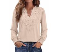 Rapbin Bluse Damen Langarmshirt Elegant Oberteile V Ausschnitt Spitze Tops | Boho Bluse Langarmshirt Herbst Outfits Spitzenbluse Oberteil Elegant Tops Business Shirt Casual Tunika