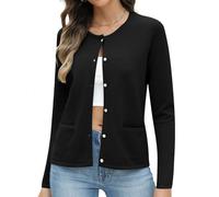 Rapbin Cardigan Damen Kurz Leichte Elegant Strickjacke Langarm Tops Rundhals Pullover Strickcardigan Herbst (XL,Schwarz)