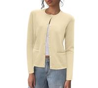 Rapbin Damen Cardigan Kurz Leichte Elegant Strickjacke Langarm Tops Rundhals Pullover Strickcardigan mit Tasche Herbst