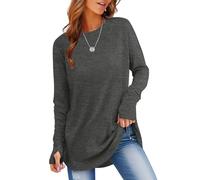 Rapbin Langarmshirt Damen Einfarbig Pullover Classic Basic Tunika Tops Elegant T-Shirts Mit Daumenloch Oberteil Pulli Dunkelgrau M