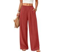 Rapbin Leinenhose Damen Strandhose Weite Bein Freizeithose Elegant Einfarbig Sommerhose Leichte Leinen Stoffhose mit Taschen Schmutziges Orange XS