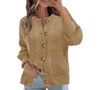 Rapbin Strickjacke Damen Langarm Grobstrick-Cardigan Open Front Sweater Herbst Winter Casual Strickcardigan Pullover(Khaki,XXL)