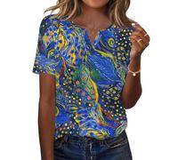 Rapbin T-Shirts Damen V-Ausschnitt Bluse Kurzarm Tunika Shirts Elegantes Oberteil Sommer Tops Business Casual Blusenshit Blumen-Dunkelblau XXL