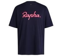 Rapha - Cotton T-Shirt Large Logo - T-Shirt, Gr. L, blau (DarkNavy/High-VisPink)