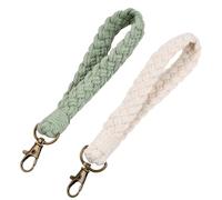 Rapidbok 2 Stück Schlüsselanhänger Frau Makramee, 18 cm Boho Geflochtener Schlüsselanhänger, Handgefertigtes Armband Schlüsselband für Autoschlüssel, Geldbörse, Handy (Weiß, Sojagrün)