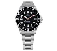 Ratio FreeDiver Taucheruhr, Saphirglas, GMT, drehbare Lünette, automatische Taucheruhr, 200 m, wasserdicht, Taucheruhr für Herren, Schwarz, Taucher