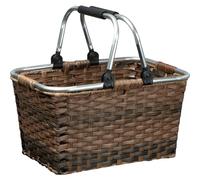 Rattan Einkaufskorb individuelle Einfärbung mit hochwertigem gepolstertem Aluminium Klapphenkel Shopper Korb Basket viel Stauraum 41 x 30 x 25 cm