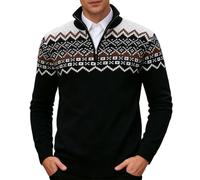 Rave on Friday Pullover Herren Norweger Strickpullover 1/4 Zip Slim Fit Warme Stehkragenpullover Herren Troyer Pulli Schwarz XL