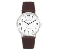 Ravel - Unisex Classic Alltagsuhr mit modernen Zahlen - Analoges Quarzwerk - R0129.21.1 - Braun/Silberton/Weißes Zifferblatt mit Zahlen