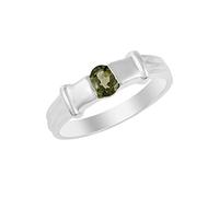 Ravishing Impressions Moldavit-Ring, Lünetten-Set, oval, facettiert, grüner Edelstein, 5 x 3 mm, 3,2 g, handgefertigter feiner Schmuck, einzigartiges Geschenk für Damen oder Herren, R1/2,60(19.10