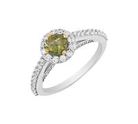 Ravishing Impressions Ring aus Moldavit, mit Gelbgold überzogen, 5 mm, rund, facettiert, grüne Krappenfassung, mit 2 mm Zirkonia-Silberschmuck, R1/2,60(19.10), Edelstein, Moldavit, Zirkonia