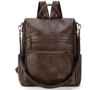 RAVUO Damen Rucksack, Leder Anti Diebstahl Rucksackhandtaschen 2 in 1 Handtasche Elegant Cityrucksack Mittelgroß Kaffee