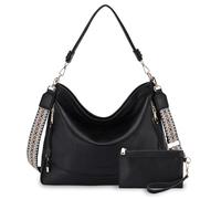 RAVUO Handtaschen Damen Mittelgroß, Shopper Lederhandtasche Umhängetasche Elegant Hobo Taschen Set Schultertasche für Büro Schule Einkauf Reise,Schwarz
