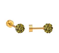 Ravza Ohrstecker mit 6 mm Ø Zirkon Kugel - Edelstahl (Gold/Silber - 18K vergoldet) - Grün , Gold