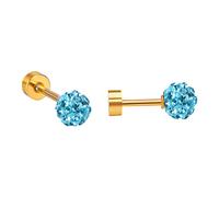 Ravza Ohrstecker mit 6 mm Ø Zirkon Kugel - Edelstahl (Gold/Silber - 18K vergoldet) - Hellblau , Gold