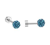 Ravza Ohrstecker mit 6 mm Ø Zirkon Kugel - Edelstahl (Gold/Silber - 18K vergoldet) - Türkis , Silber