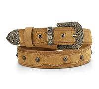 RAW HYD Westerngürtel aus Leder für Herren - klassischer Cowboy-Gürtel für Herren mit geprägter Schnalle - verstellbarer Westerngürtel für Herren, Braun, 30-32