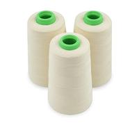 Raw White Allzweck-Baumwollgarn, 3 Spulen, 40/2 Verbindungsfäden für Serger, Overlock, Quilten, Nähmaschinen und Handreparaturarbeiten, 3000 Yard/Spule