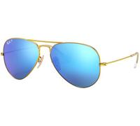 Ray-Ban Pilot Aviator Original mit Care-Kit (Gold | Blue Flash Polarized, Large 58)