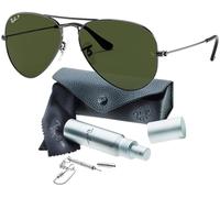 Ray-Ban Pilot Aviator Original mit Care-Kit (Gunmetal | Green Polarized, Large 58)