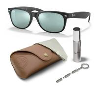 Ray-Ban RB2132 New Wayfarer Flash SONNENBRILLEN-SET | Exklusiv-Etui und Care-Kit | Matte Black/Silver Flash