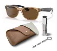 Ray-Ban RB2132 New Wayfarer quadratische Sonnenbrille, BRILLEN-SET | Exklusiv-Etui und Care-Kit | Polished Honey/Polarized Brown