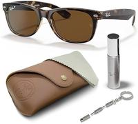 Ray-Ban RB2132 New Wayfarer quadratische Sonnenbrille, BRILLEN-SET | Exklusiv-Etui und Care-Kit | Polished Tortoise/Polarized B-15 Brown