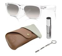 Ray-Ban RB2132 New Wayfarer quadratische Sonnenbrille, BRILLEN-SET | Exklusiv-Etui und Care-Kit | Polished Transparent/Clear Grey