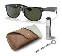 Ray-Ban RB2132 New Wayfarer quadratische Sonnenbrille, BRILLEN-SET | Exklusiv-Etui und Care-Kit | Polished Black/G-15 Green