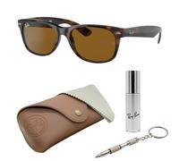Ray-Ban RB2132 XLarge New Wayfarer quadratische Sonnenbrille, BRILLEN-SET | Exklusiv-Etui und Care-Kit | Polished Light Havana/B-15 Brown
