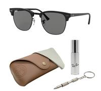 Ray-Ban RB3016 Clubmaster Black Marble SONNENBRILLEN-SET | Exklusiv-Etui und Care-Kit | Black Wrinkled/Dark Grey