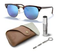 Ray-Ban RB3016 CLUBMASTER FLASH | SONNENBRILLEN-SET | Exklusiv-Etui und Care-Kit | Matte Havana on Gold/Blue Flash