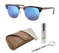 Ray-Ban RB3016 CLUBMASTER FLASH | SONNENBRILLEN-SET | Exklusiv-Etui und Care-Kit | Matte Havana on Gold/Blue Flash