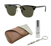 Ray-Ban RB3016 Clubmaster SONNENBRILLEN-SET | Exklusiv-Etui und Care-Kit | Polished Black on Gold/G-15 Green