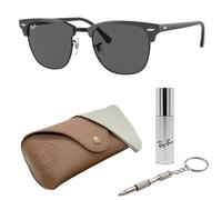 Ray-Ban RB3016 Clubmaster SONNENBRILLEN-SET | Exklusiv-Etui und Care-Kit | Polished Grey on Black/Dark Grey