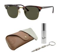 Ray-Ban RB3016 Clubmaster SONNENBRILLEN-SET | Exklusiv-Etui und Care-Kit | Polished Tortoise on Gold/G-15 Green