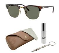 Ray-Ban RB3016 Clubmaster | SONNENBRILLEN-SET | Exklusiv-Etui und Care-Kit | Tortoise on Gold/Polarized G-15 Green