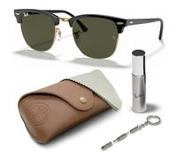 Ray-Ban RB3016 X-Large Clubmaster SONNENBRILLEN-SET | Exklusiv-Etui und Care-Kit | Polished Black on Gold/G-15 Green