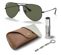Ray-Ban RB3025 Aviator Pilot Polarisierte Sonnenbrille, BRILLEN-SET | Exklusiv-Etui und Care-Kit - Polished Black/Polarized G-15 Green