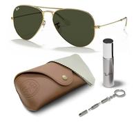 Ray-Ban RB3025 Aviator Pilot Sonnenbrille, BRILLEN-SET | Exklusiv-Etui und Care-Kit - Arista Gold/G-15 Green