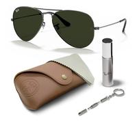 Ray-Ban RB3025 Aviator Pilot Sonnenbrille, BRILLEN-SET | Exklusiv-Etui und Care-Kit - Gunmetal/G-15 Green