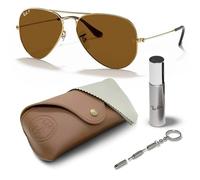 Ray-Ban RB3025 Aviator Pilot Sonnenbrille, BRILLEN-SET | Exklusiv-Etui und Care-Kit - Polished Arista Gold/Polarized Brown