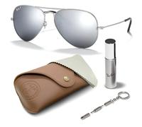 Ray-Ban RB3025 Aviator Pilot, SONNENBRILLEN-SET | Exklusiv-Etui und Care-Kit | Silver/Silver Flash