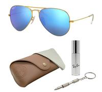 Ray-Ban RB3025 Aviator SONNENBRILLEN-SET | Exklusiv-Etui und Care-Kit | Matte Gold/Polarized Flash Blue